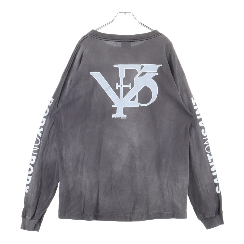 SAINT MICHAEL(セントマイケル) SMロゴプリントヴィンテージ加工 ロングスリーブ 長袖Tシャツ ブラック SM-A21-0000-022