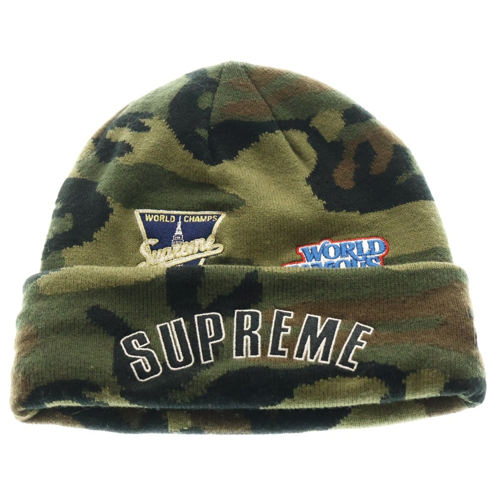 SUPREME(シュプリーム) 19AW×NEW ERA Championship Beanie ニューエラ マルチワッペン ニット ビーニー 帽子 ニットキャップ カーキ