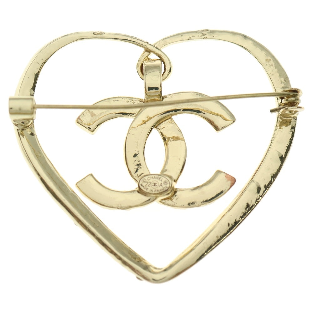 CHANEL(シャネル) ココマーク&ハート ゴールドメッキ ブローチ ラインストーン付き ゴールド