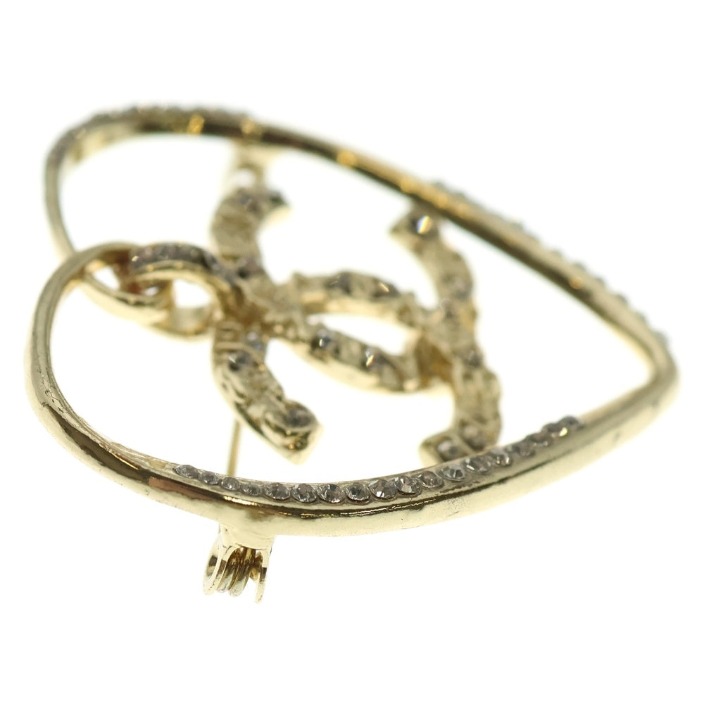 CHANEL(シャネル) ココマーク&ハート ゴールドメッキ ブローチ ラインストーン付き ゴールド