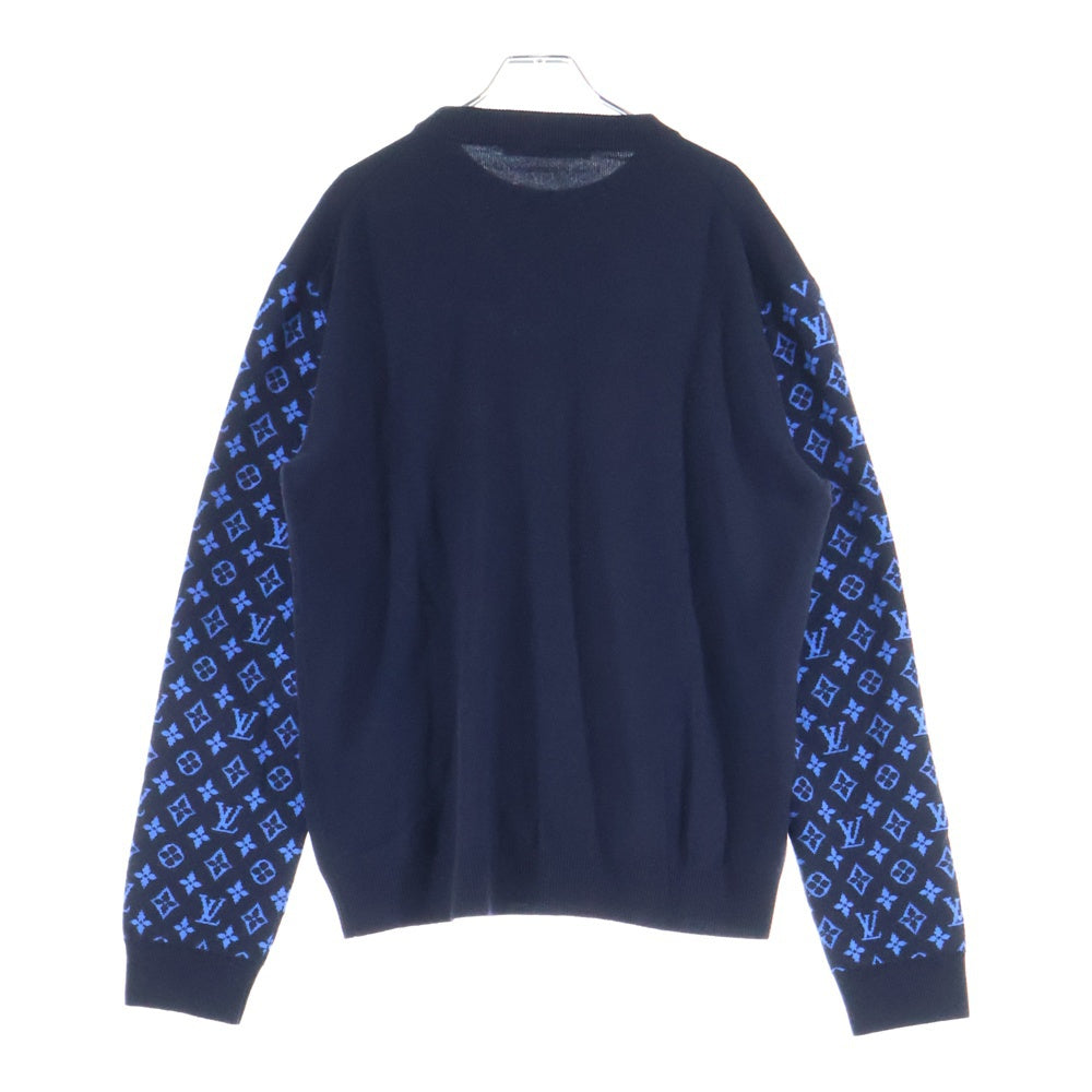 LOUIS VUITTON(ルイヴィトン) 23AW モノグラムスリーブ 切替 カシミヤ混ウール ニットセーター ネイビー/ブルー RM231Q R93 HON42W