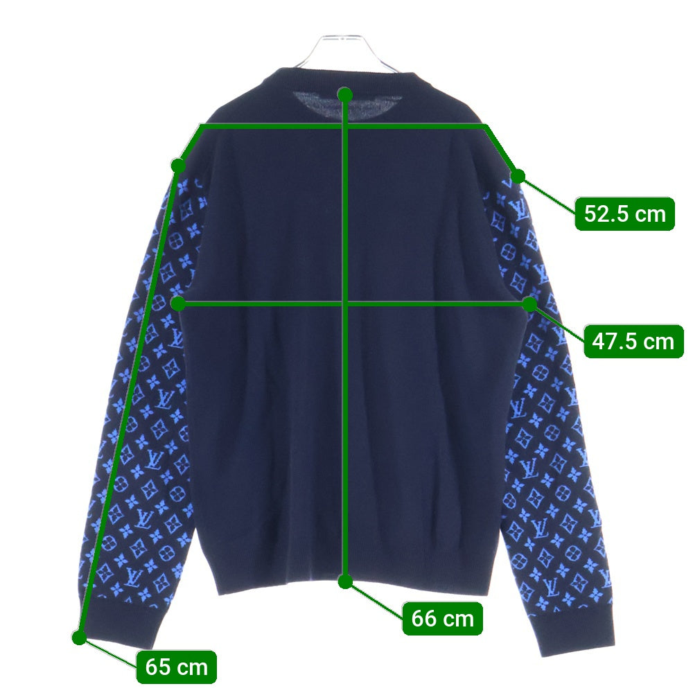 LOUIS VUITTON(ルイヴィトン) 23AW モノグラムスリーブ 切替 カシミヤ混ウール ニットセーター ネイビー/ブルー RM231Q R93 HON42W