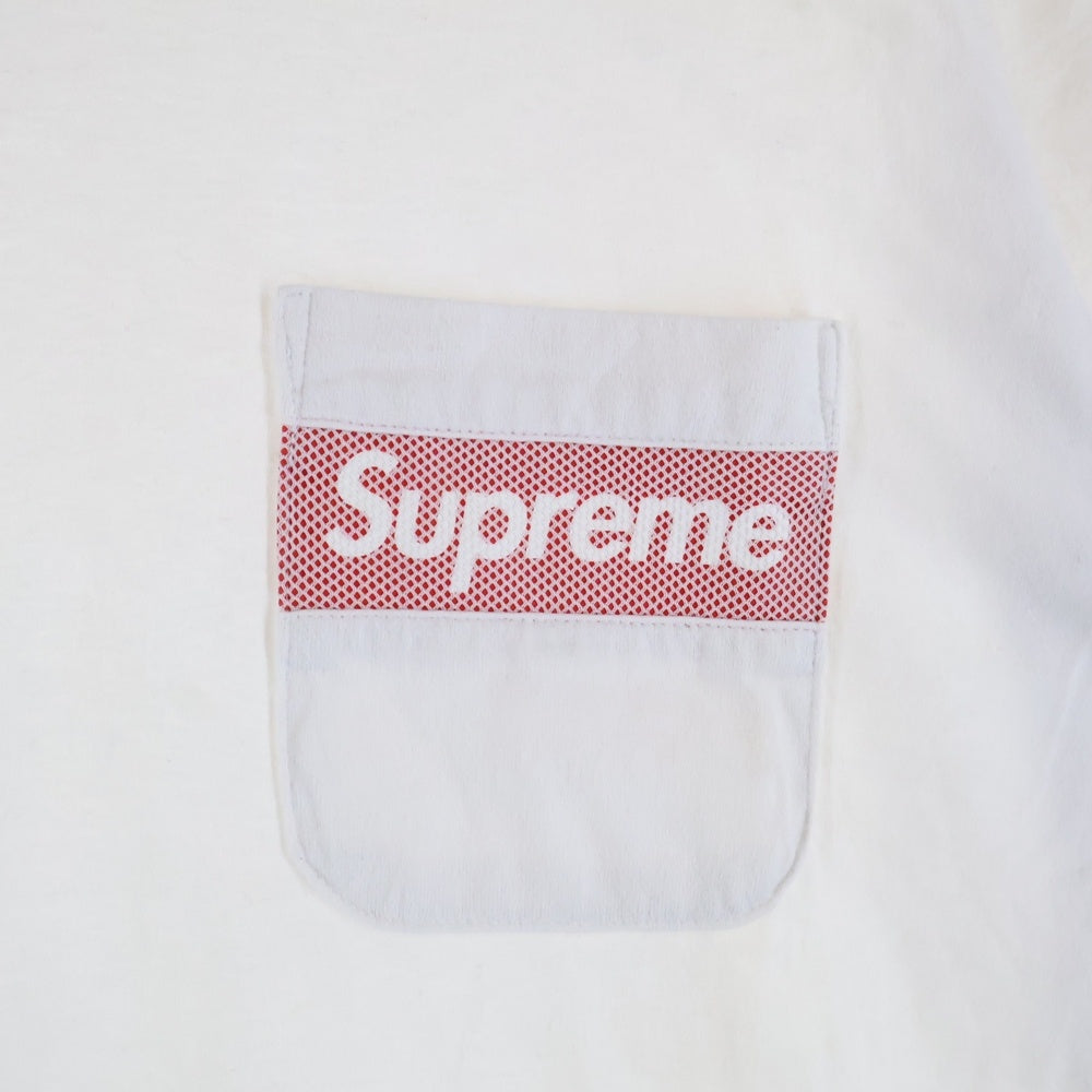 SUPREME(シュプリーム) 19SS Mesh Stripe Pocket メッシュ ストライプ ボックスロゴ ポケット クルーネック 半袖Tシャツ ホワイト