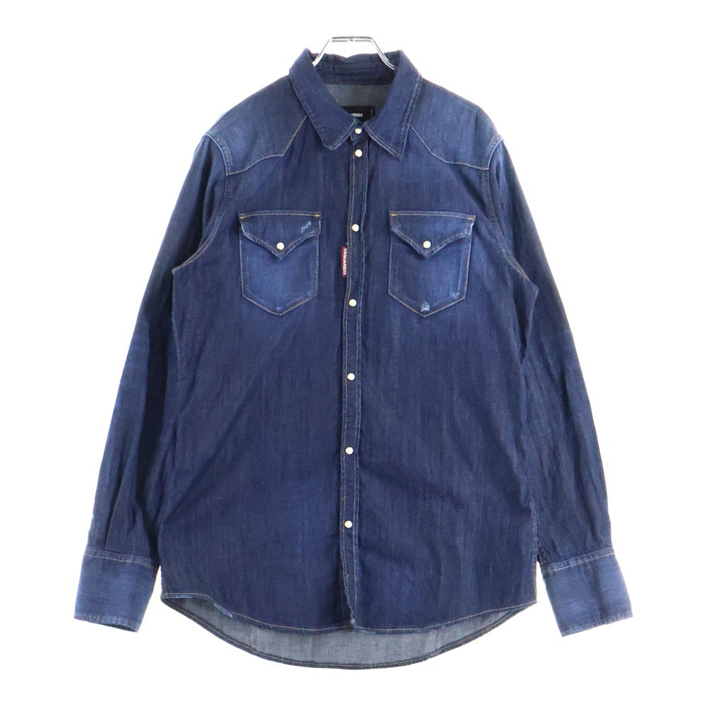 DSQUARED2(ディースクエアード) 23AW スナップボタン デニム長袖シャツ インディゴ S74DM0752