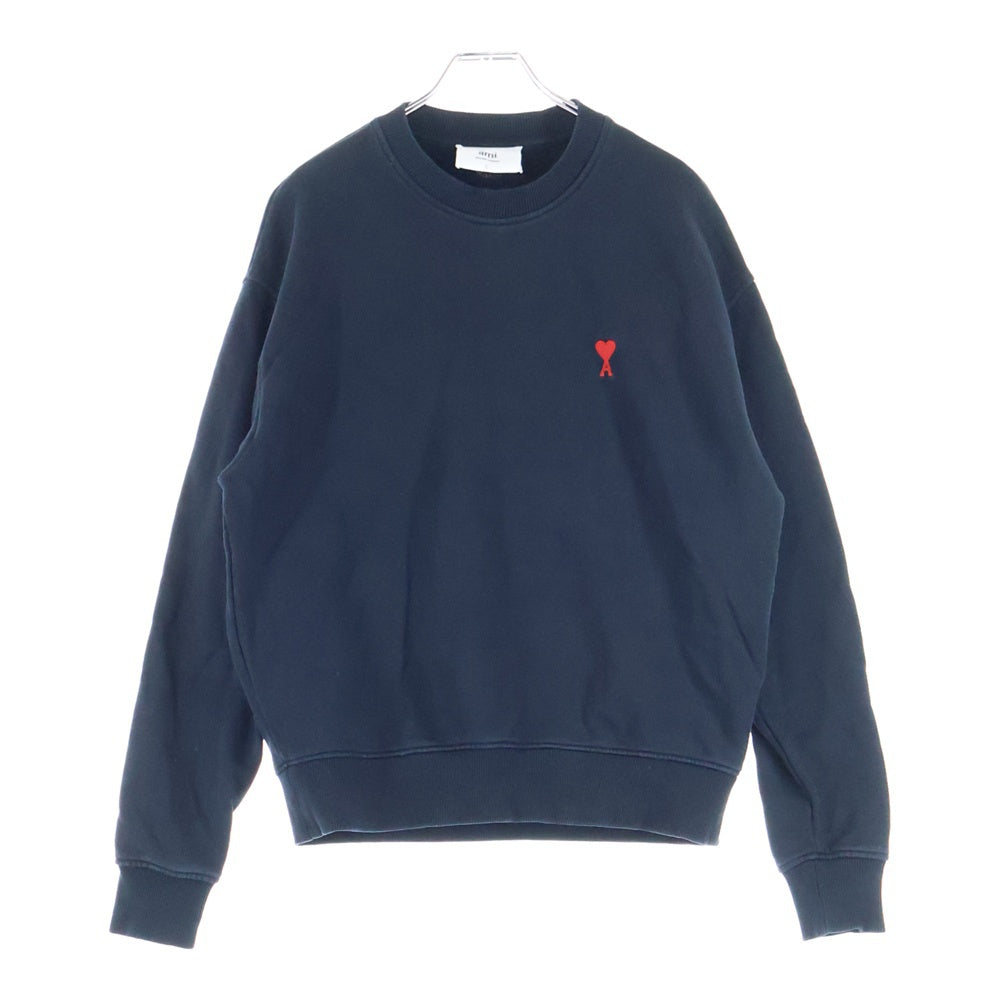 ami(アミ) 22SS AMI DE COEUR SWEAT SHIRT ロゴ刺繍クルーネックスウェットトレーナー ブラック BFUSW001.730