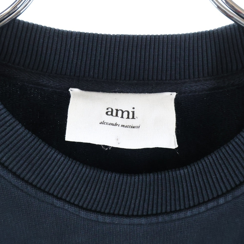 ami(アミ) 22SS AMI DE COEUR SWEAT SHIRT ロゴ刺繍クルーネックスウェットトレーナー ブラック BFUSW001.730