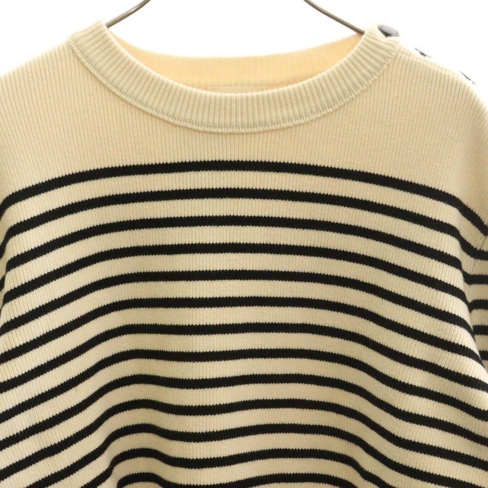 CELINE(セリーヌ) コットン ショルダーボタン ボーダー柄 クルーネック 長袖 マリンニットセーター ホワイト/ブラック 3ZA4145I