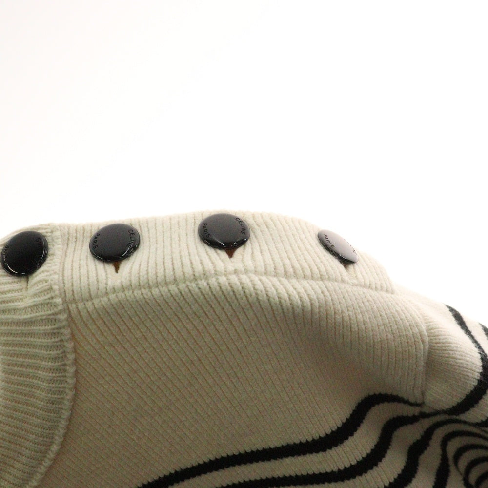 CELINE(セリーヌ) コットン ショルダーボタン ボーダー柄 クルーネック 長袖 マリンニットセーター ホワイト/ブラック 3ZA4145I