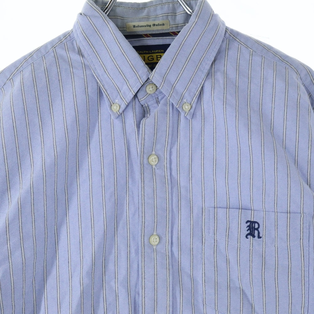 RALPH LAUREN RUGBY(ラルフローレン ラグビー) ロゴ刺繍 ストライプ 長袖シャツ ブルー