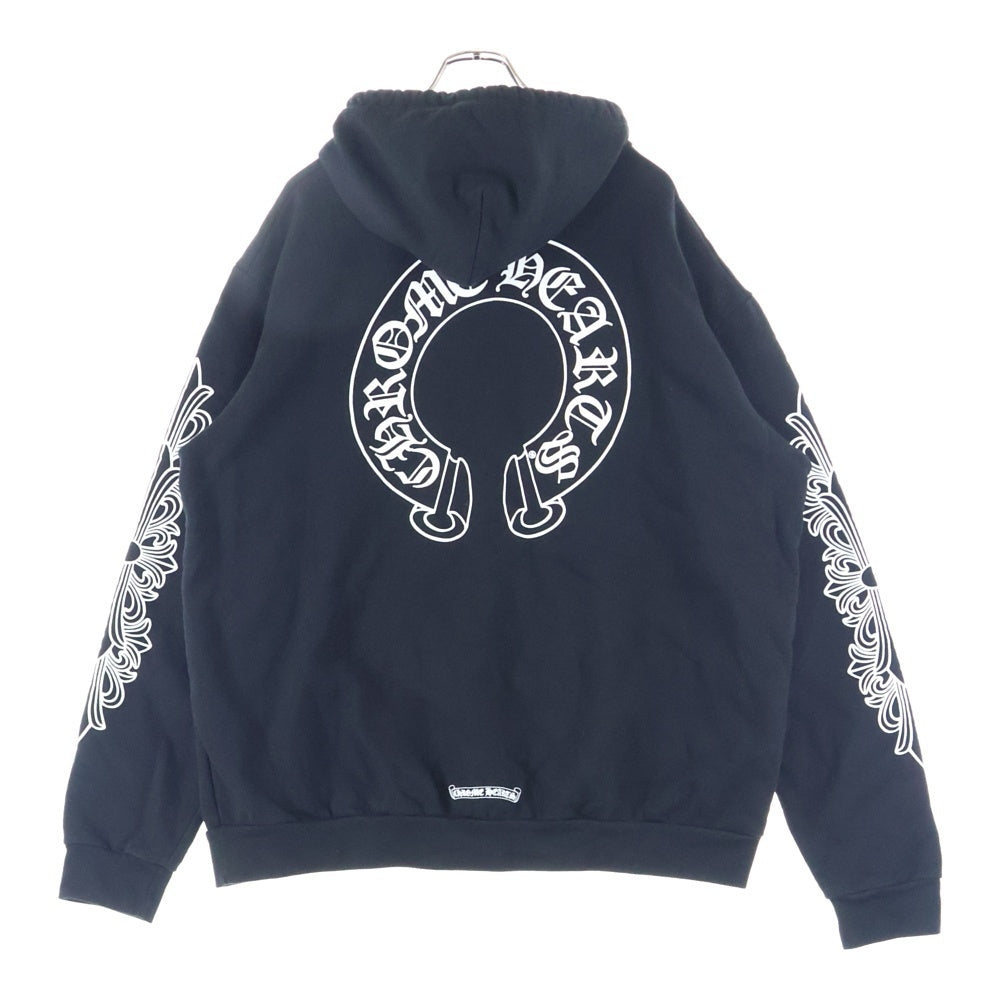 CHROME HEARTS(クロムハーツ) HORSESHOE PULLOVER HOODIE ホースシュープリント アームフローラル プルオーバースウェットパーカー フーディ ブラック