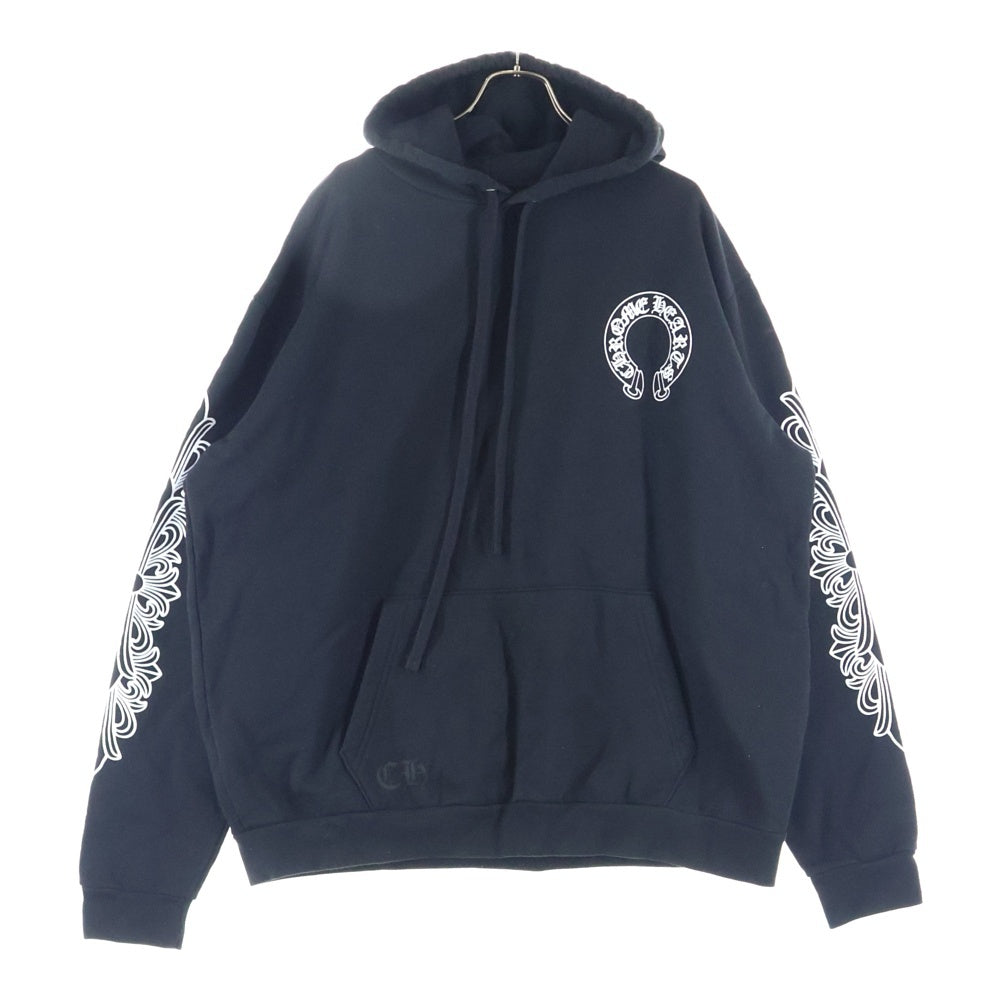 CHROME HEARTS(クロムハーツ) HORSESHOE PULLOVER HOODIE ホースシュープリント アームフローラル プルオーバースウェットパーカー フーディ ブラック