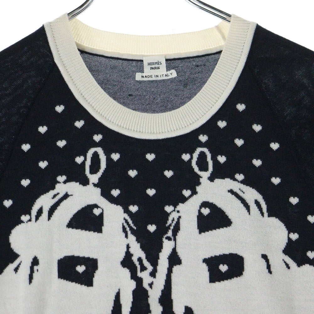 HERMES(エルメス) BRIDES de GALA ブリッドドゥガラ カシミヤ 半袖ニット セーター ブラック/ホワイト レディース