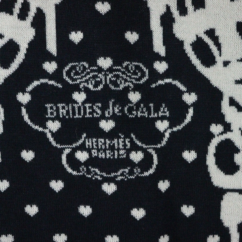 HERMES(エルメス) BRIDES de GALA ブリッドドゥガラ カシミヤ 半袖ニット セーター ブラック/ホワイト レディース