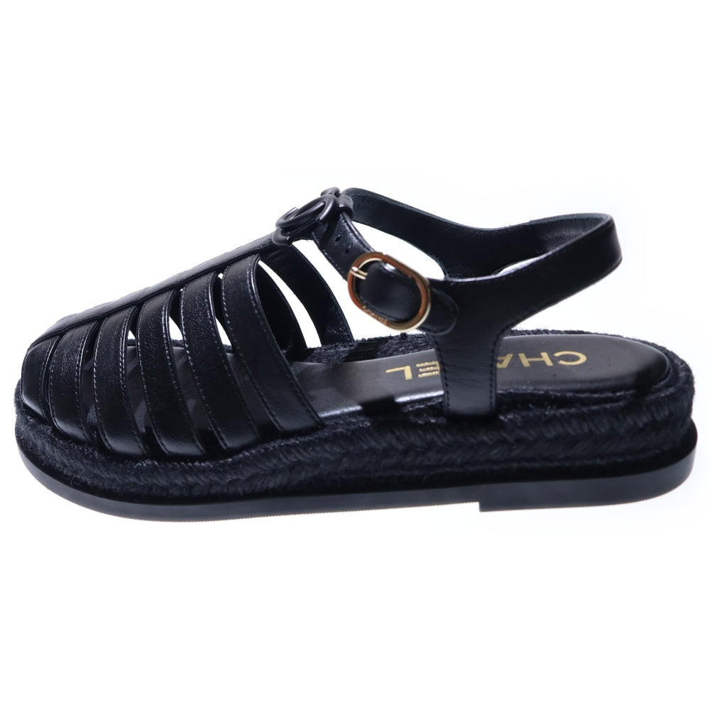 CHANEL(シャネル) グラディエーター ココマーク エスパドリーユ ラムスキン サンダル ゴールド金具 ブラック レディース G45425