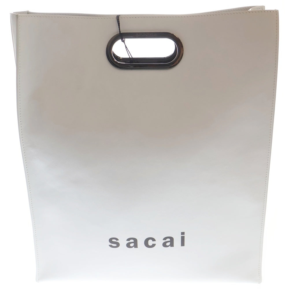 Sacai(サカイ) ロゴプリント 2way レザーショッパーバッグ トートバッグ ショルダーバッグ ホワイト