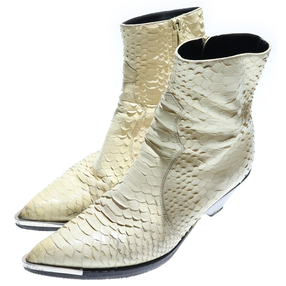 CELINE(セリーヌ) サイドジップ パイソンレザー ショートブーツ アイボリー