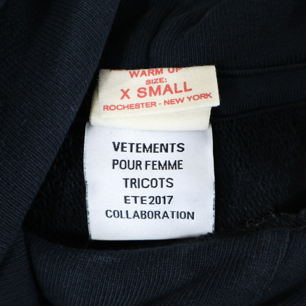 VETEMENTS(ヴェトモン) 17SS ×Champion WSS17CH4 ダメージ加工フードパッチデザインパーカー ブラック