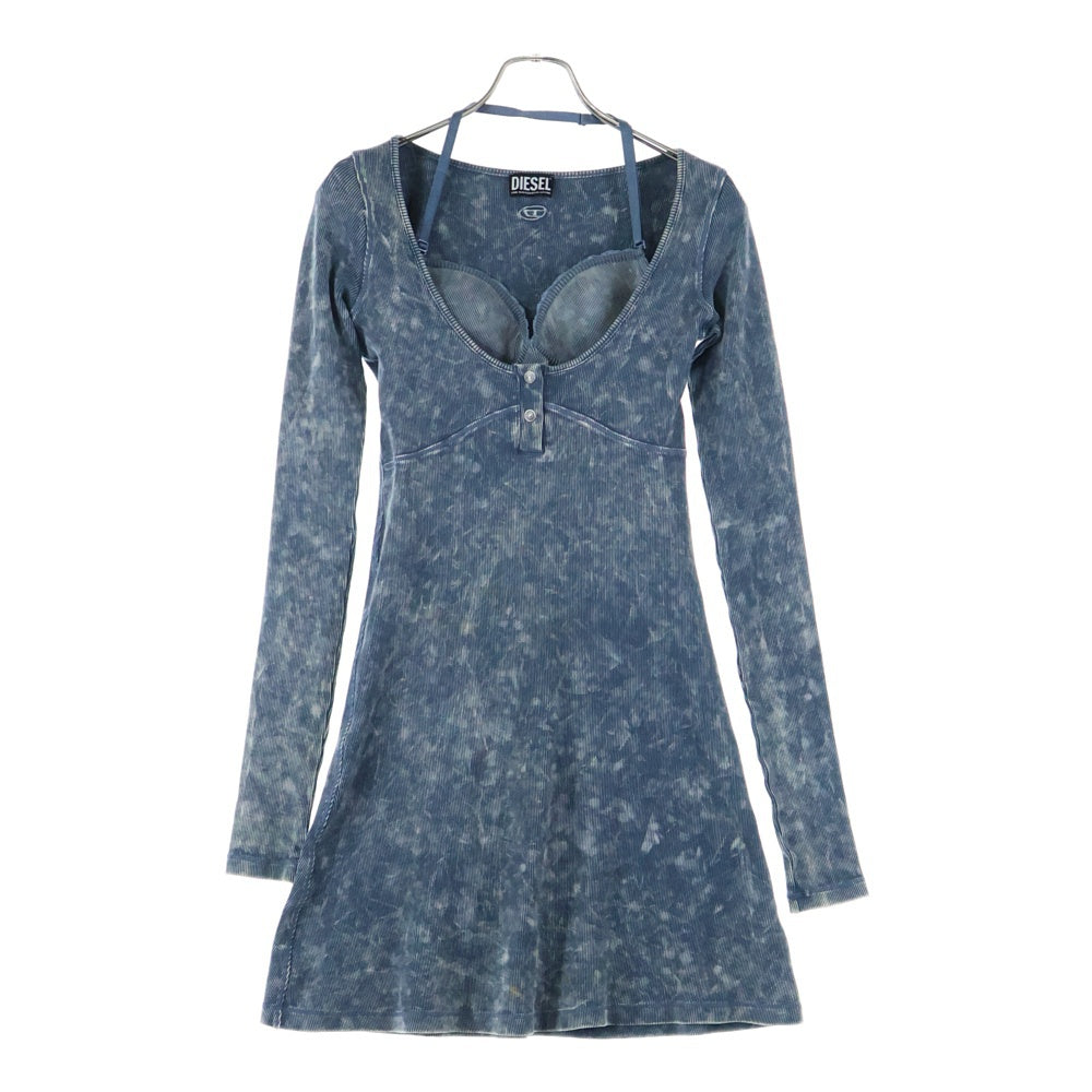 DIESEL(ディーゼル) BRANETTE リブ タイト ドレス ワンピース カットソー 長袖 ストレッチ ブルー