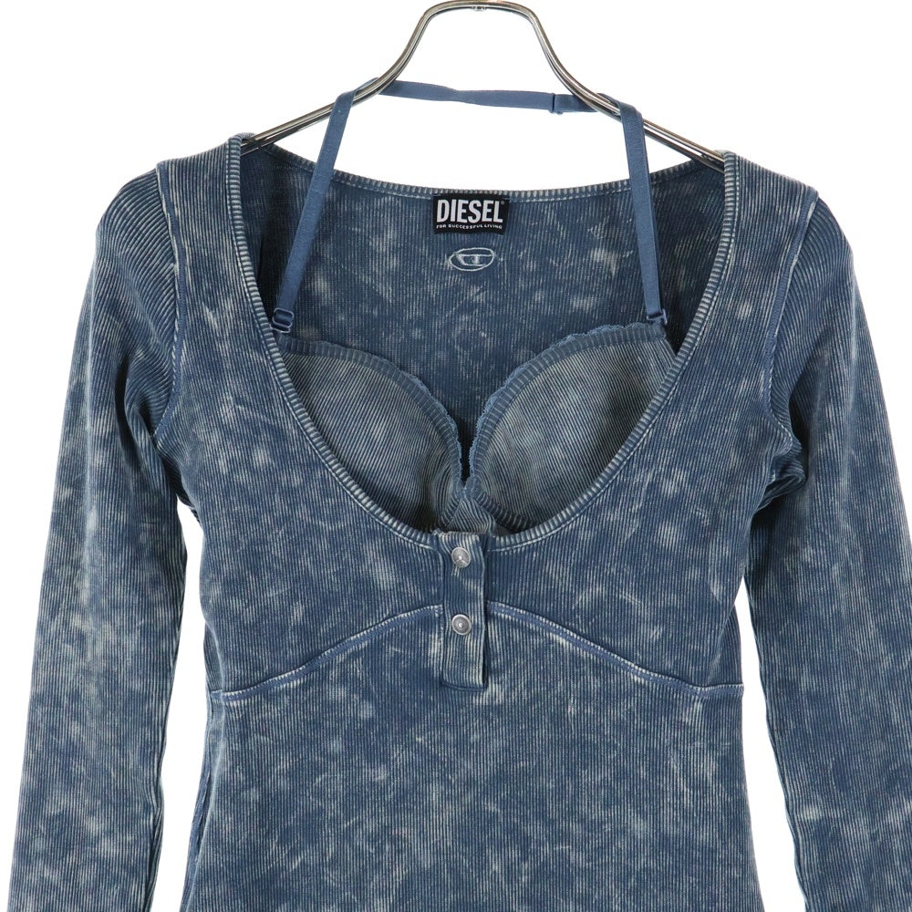 DIESEL(ディーゼル) BRANETTE リブ タイト ドレス ワンピース カットソー 長袖 ストレッチ ブルー