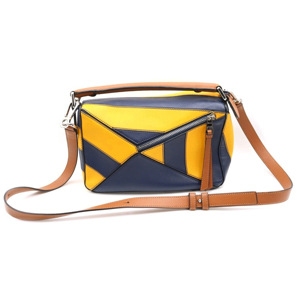 LOEWE(ロエベ) パズルバッグ 2WAY レザーハンドバッグ ショルダーバッグ スモール イエロー/ネイビー