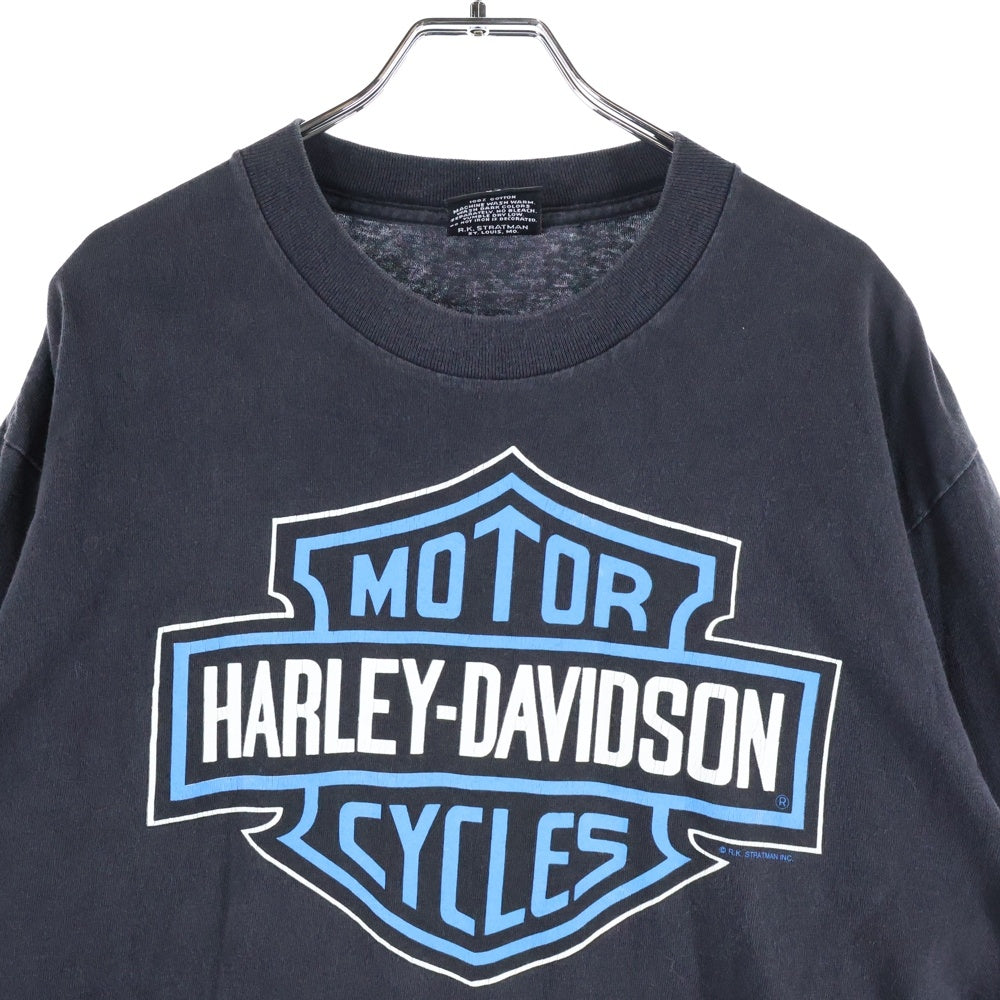 HARLEY DAVIDSON(ハーレーダビッドソン) Bar&Shield Flames L/S TEE バーアンドシールド フレイムス 袖ファイヤー 長袖Tシャツ クルーネックカットソー ブラック/ブルー