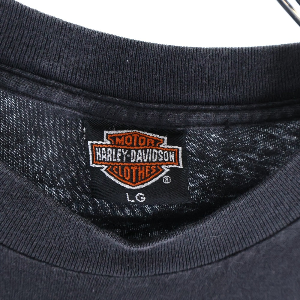HARLEY DAVIDSON(ハーレーダビッドソン) Bar&Shield Flames L/S TEE バーアンドシールド フレイムス 袖ファイヤー 長袖Tシャツ クルーネックカットソー ブラック/ブルー