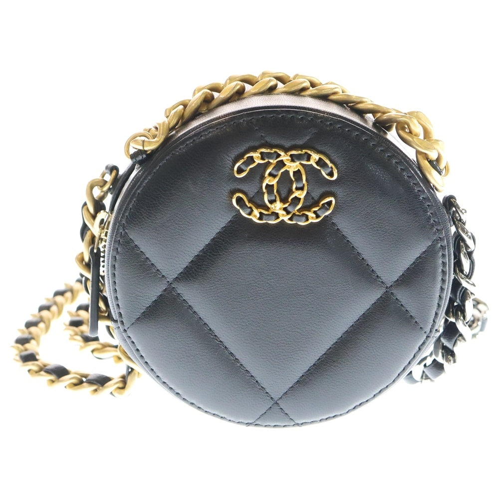 CHANEL(シャネル) 19ラウンドチェーンショルダー マトラッセ ラムスキン ブラック GD SV金具