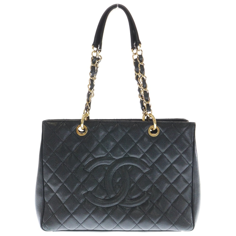 CHANEL(シャネル) GSTチェーン トート ショルダーバッグ マトラッセ キャビアスキン ブラック GD金具