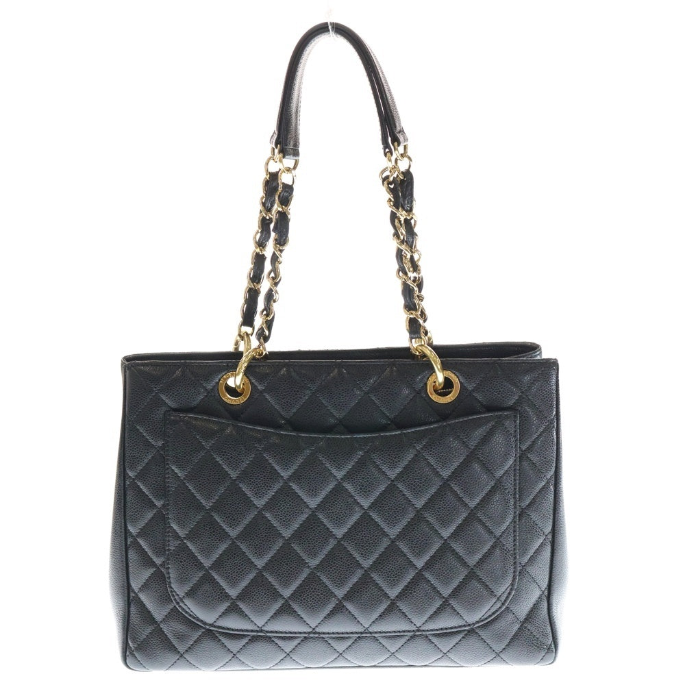 CHANEL(シャネル) GSTチェーン トート ショルダーバッグ マトラッセ キャビアスキン ブラック GD金具