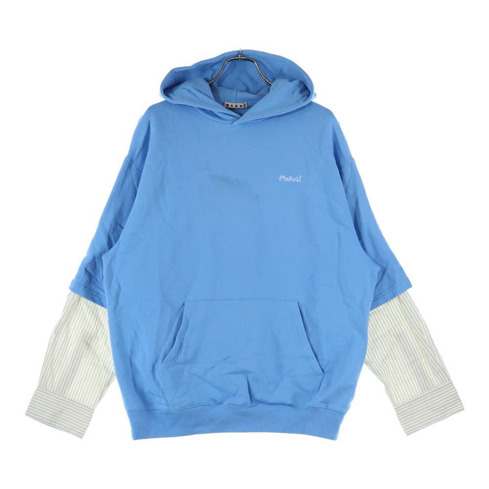 MARNI(マルニ) プルオーバー ロゴ刺繍 スウェット レイヤード ストライプ パーカー FUMU0110QX UTC164 ブルー