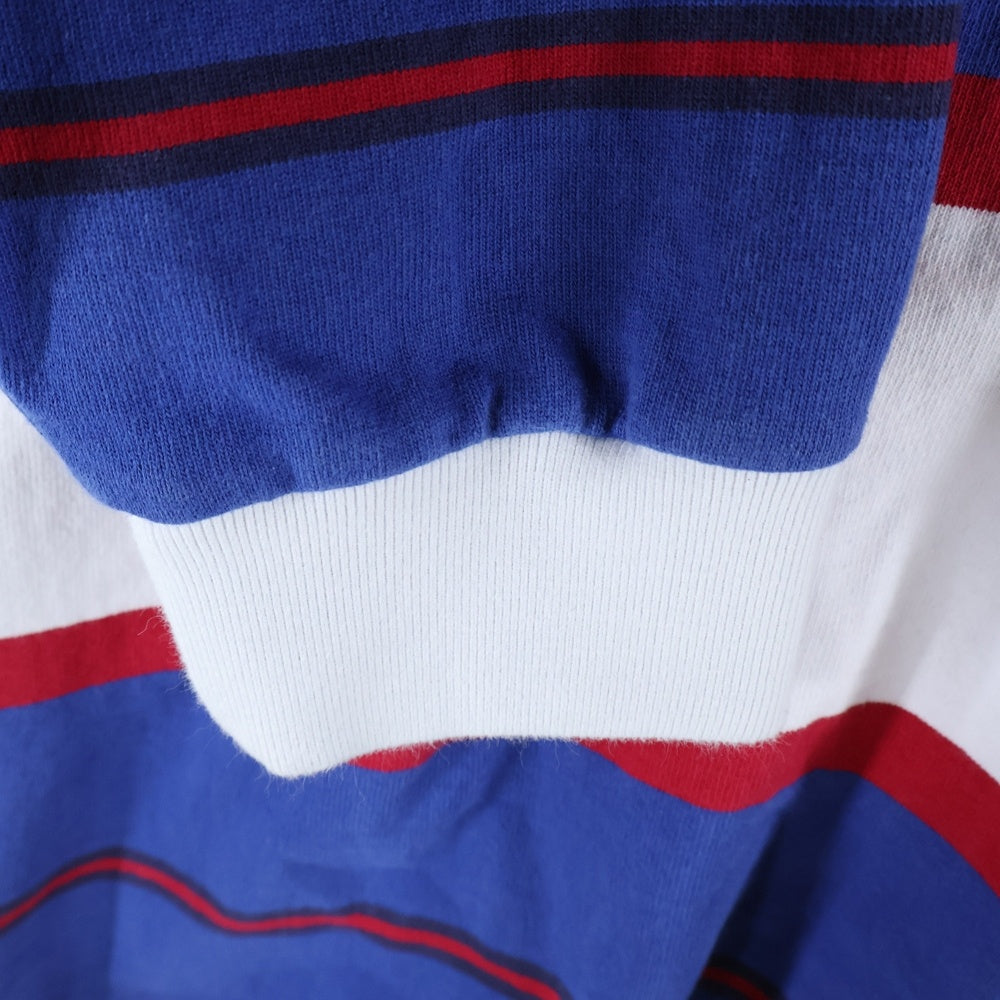 SUPREME(シュプリーム) 24AW Hooded Rugby ロゴ刺繍 フーデッド ボーダーラグビーパーカー ブルー/ホワイト