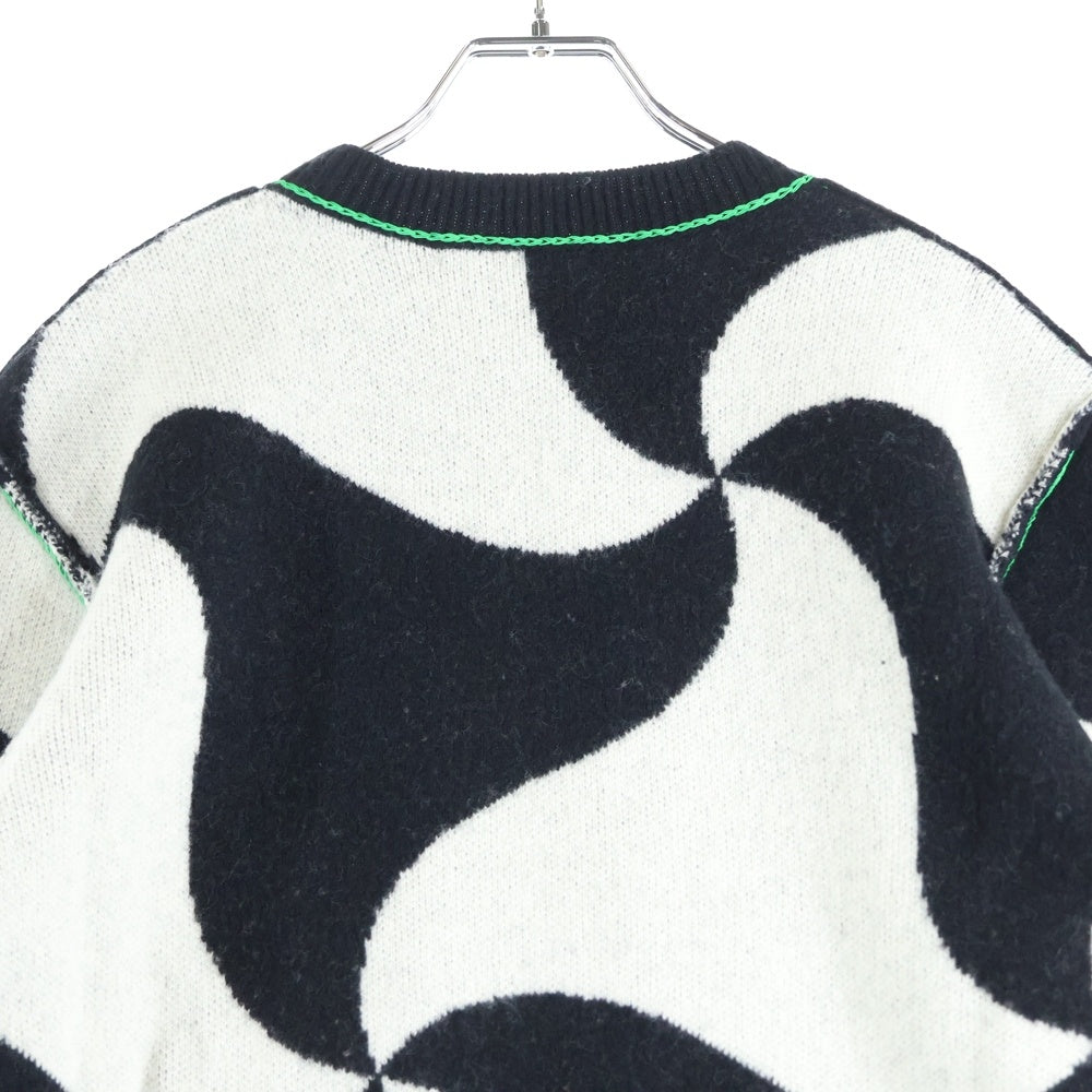 BOTTEGA VENETA(ボッテガヴェネタ) ウェーブデザイン クルーネック ニットセーター 692462 V1T90 ホワイト/ブラック