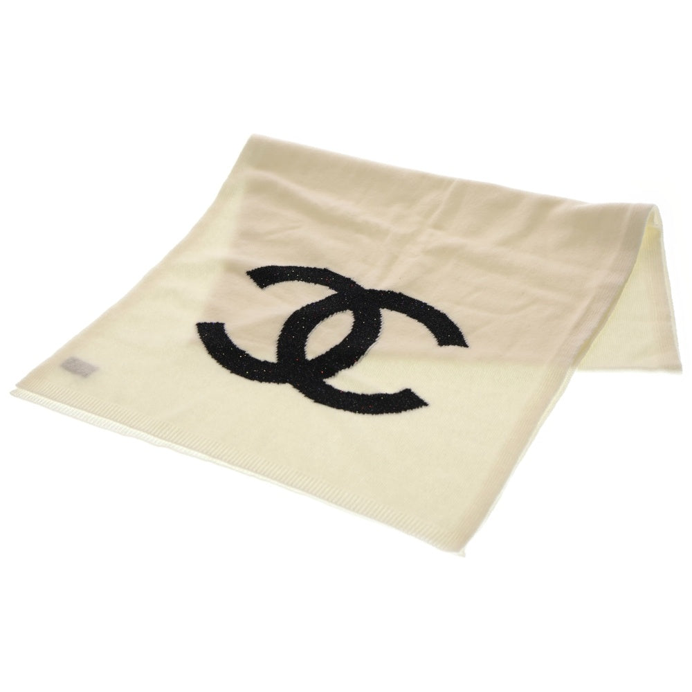 CHANEL(シャネル) ココマーク スパンコール カシミヤニットマフラー 大判 ホワイト