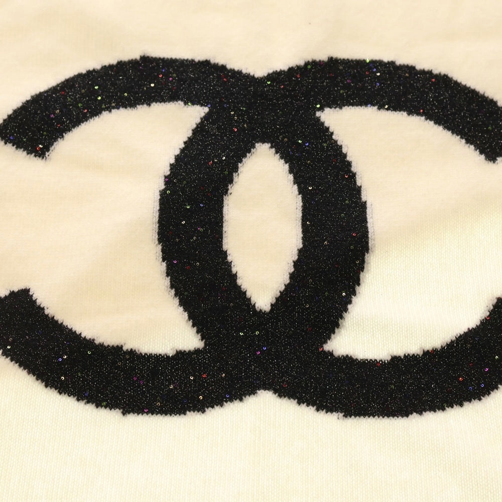 CHANEL(シャネル) ココマーク スパンコール カシミヤニットマフラー 大判 ホワイト