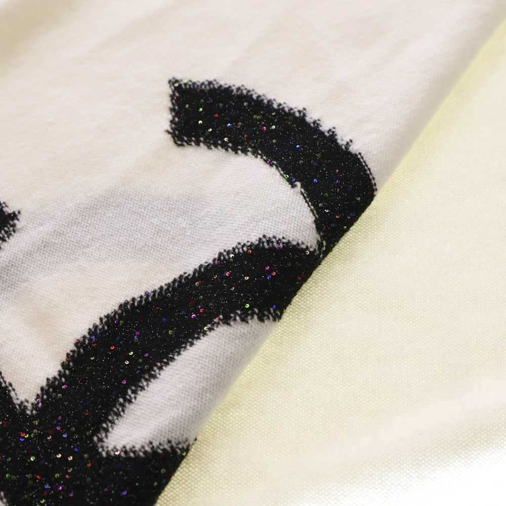 CHANEL(シャネル) ココマーク スパンコール カシミヤニットマフラー 大判 ホワイト