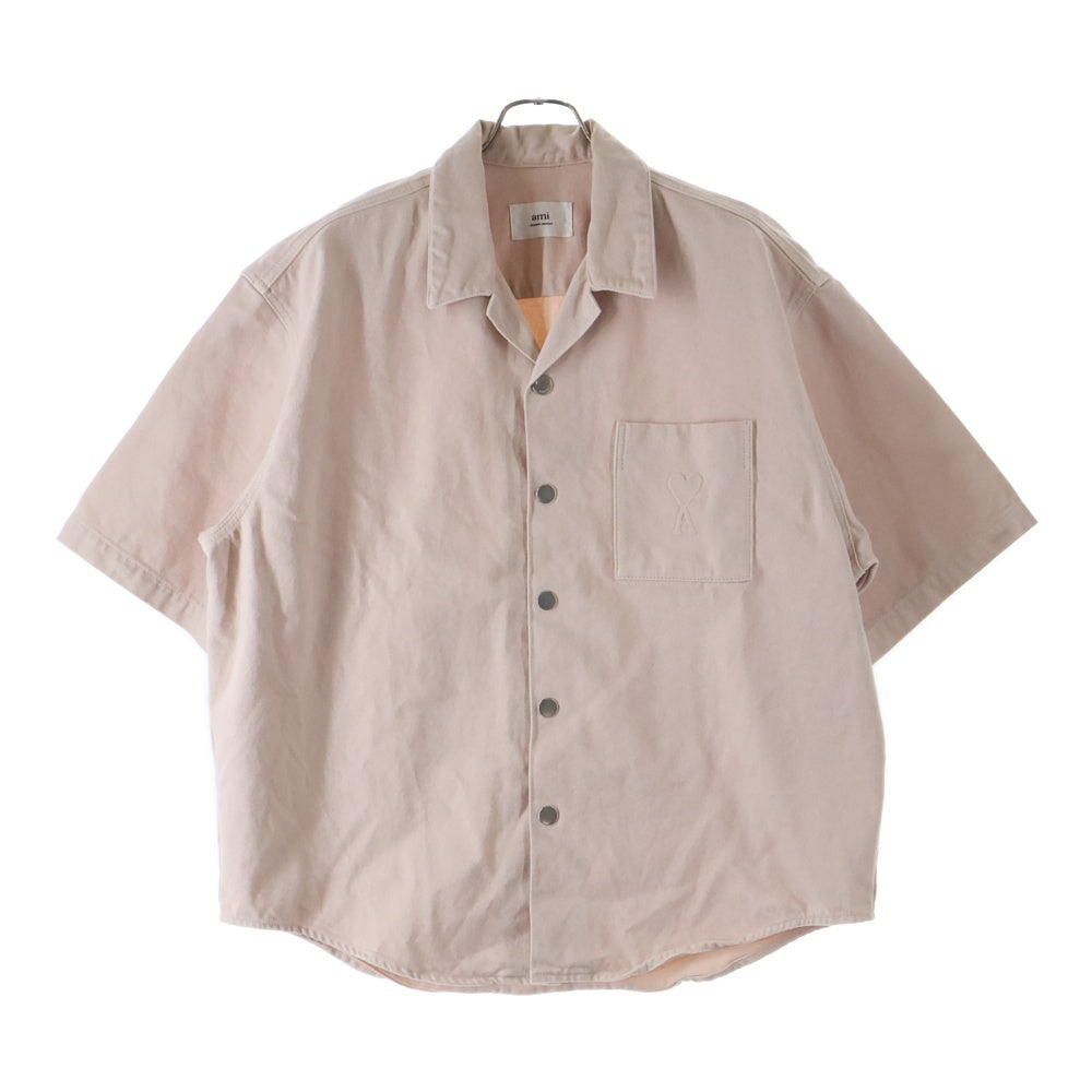 AMI Alexandre Mattiussi(アミアレクサンドルマテュッシ) Ami de Coeur アミ ドゥ クール ハート エンボスロゴ コットン スナップボタン 半袖シャツ ジャケット ピンク SPHSH219.DE0044