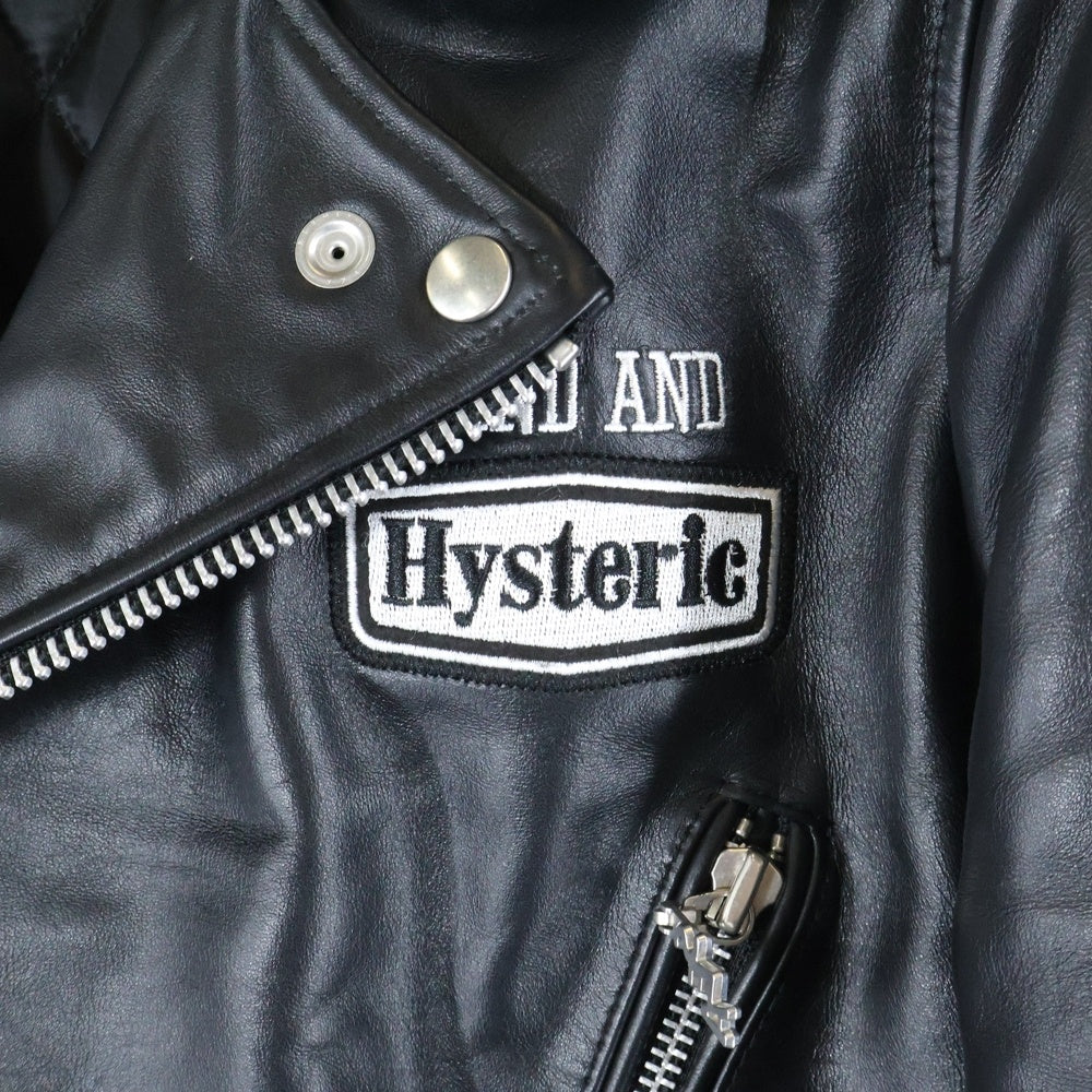 WIND AND SEA(ウィンダンシー) x HYSTERIC GLAMOUR Riders Jacket WDS-C-HYS-23-AP-Q1-03 ×ヒステリックグラマー ロゴ刺繍 ダブルライダース レザージャケット ブラック