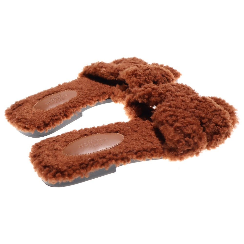 HERMES(エルメス) オラン ボア ムートン Hモチーフ フラット サンダル ミュール ブラウン