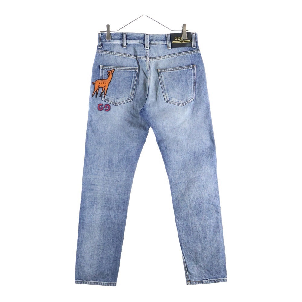 GUCCI(グッチ) アニマル刺繍 GGロゴデザイン デニムパンツ インディゴ