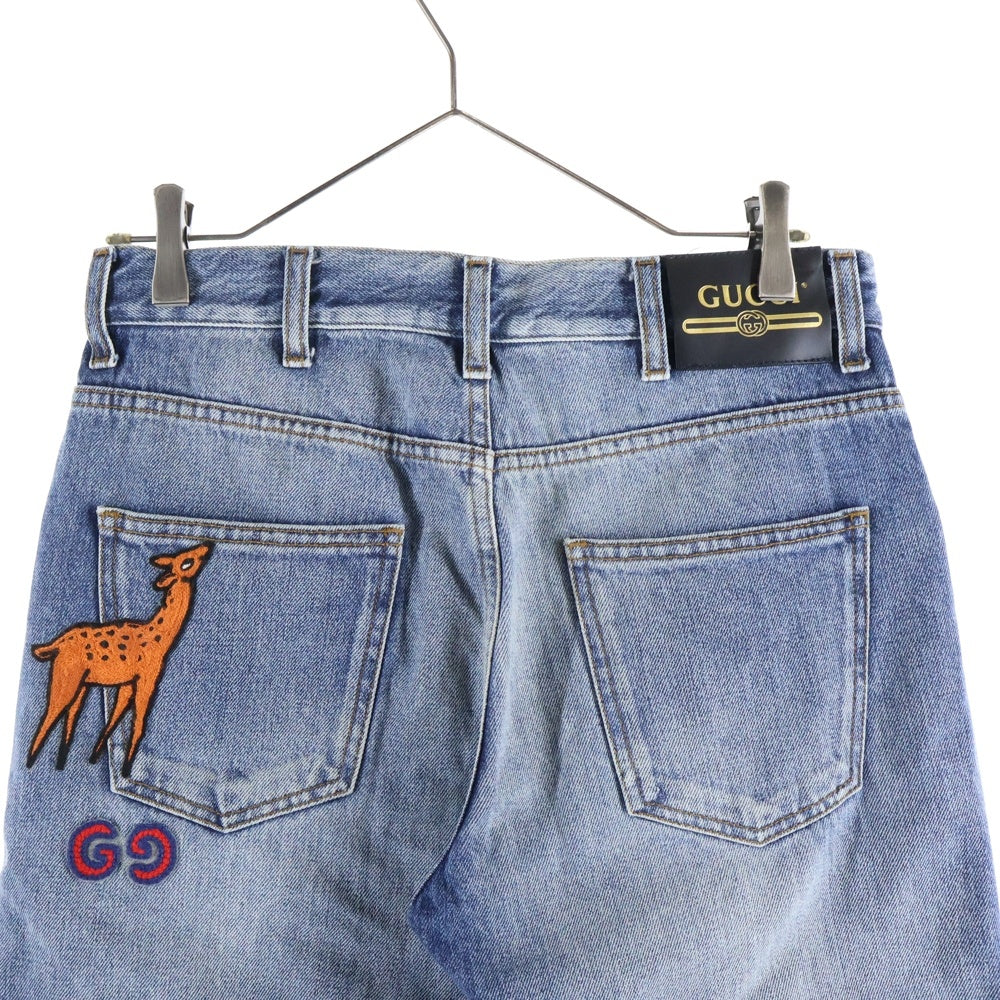 GUCCI(グッチ) アニマル刺繍 GGロゴデザイン デニムパンツ インディゴ