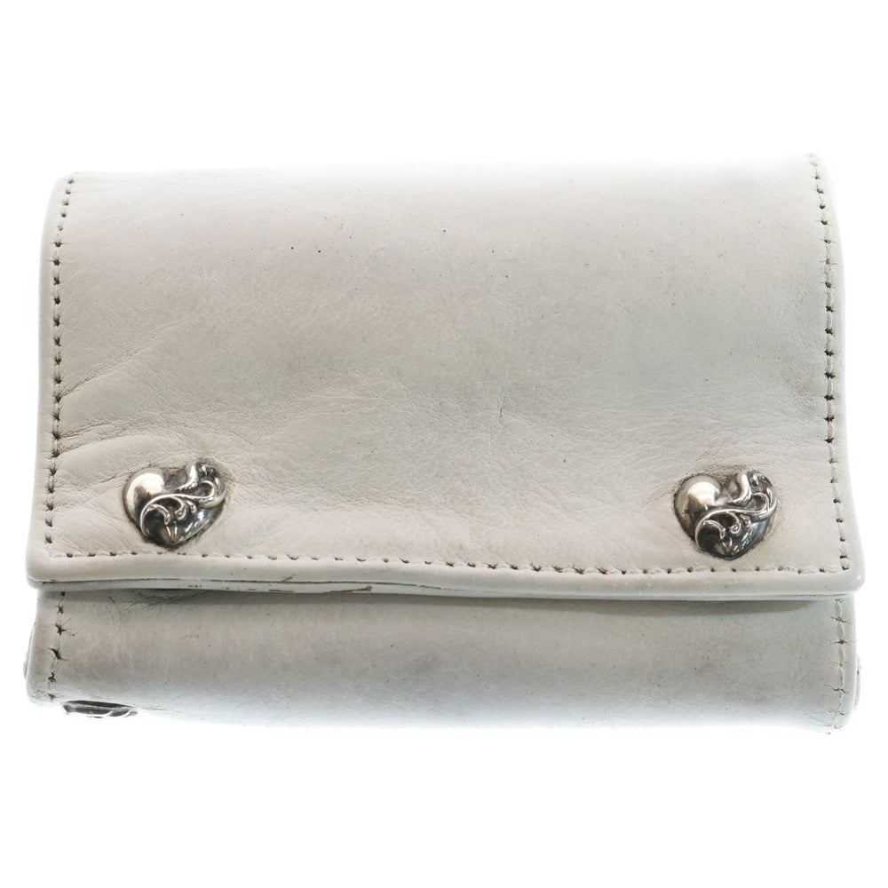 CHROME HEARTS(クロムハーツ) 3FOLD 3フォールド ハートボタン レザーウォレット 財布 ホワイト BCA364
