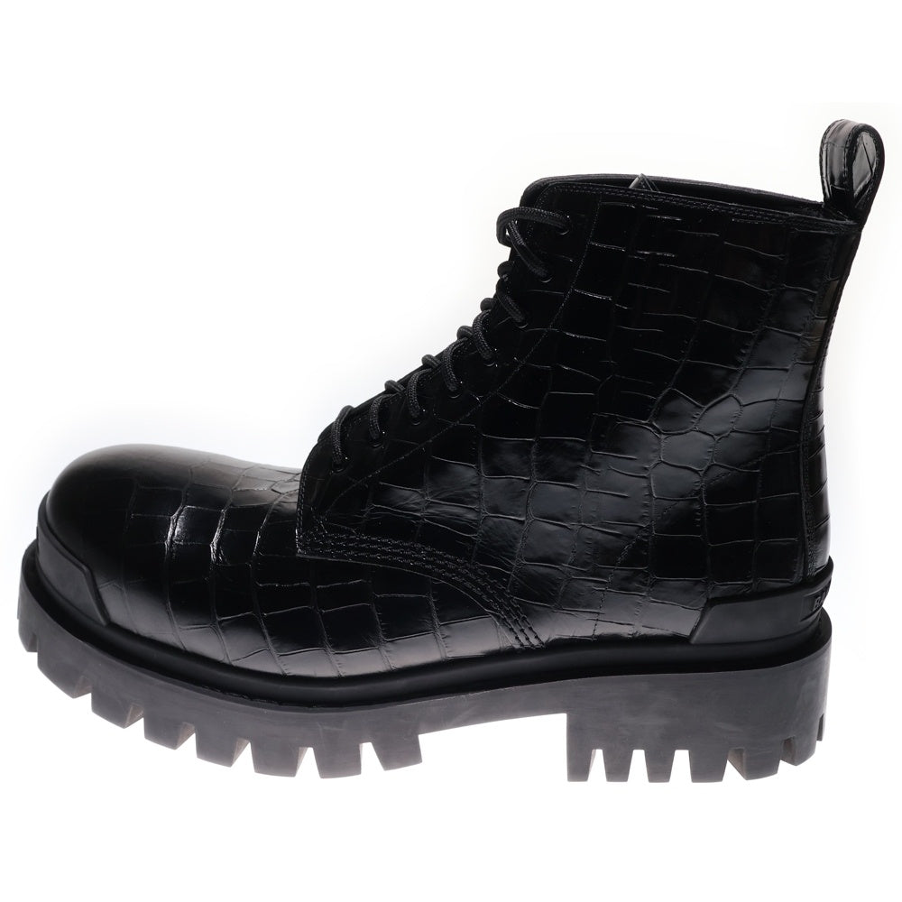 BALENCIAGA(バレンシアガ) STRIKE LACE-UP BOOTS 型押し ストライクレースアップ レザーブーツ ブラック 600911