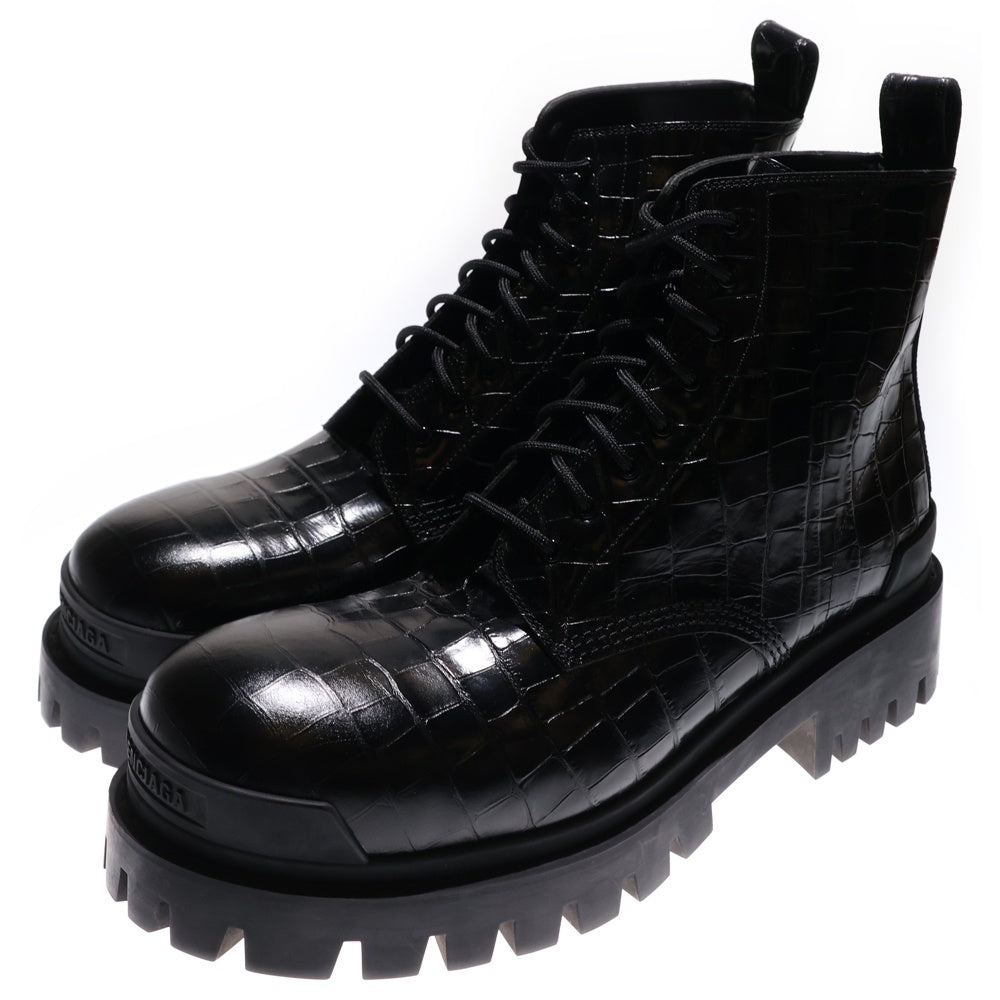BALENCIAGA(バレンシアガ) STRIKE LACE-UP BOOTS 型押し ストライクレースアップ レザーブーツ ブラック 600911