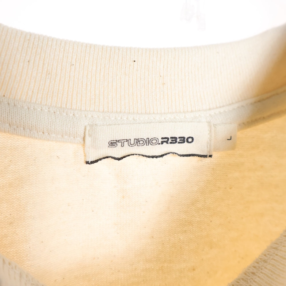 STUDIO R330(ステュディオ アール スリーサーティー) ロゴ刺繍 ロングスリーブカットソー 長袖Tシャツ アイボリー