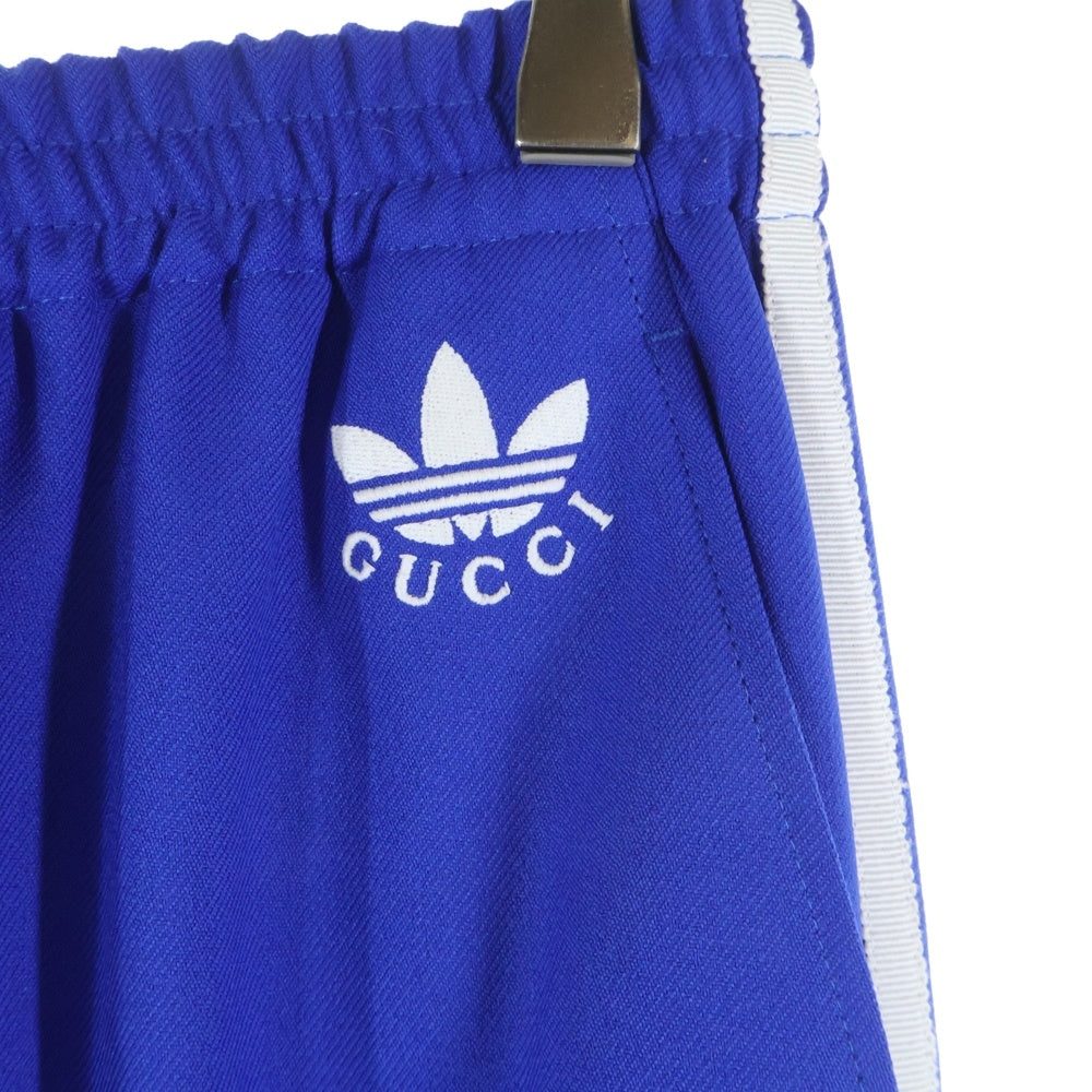 GUCCI(グッチ) ×adidas ロゴ刺繍バックジップサイドライントラックロングパンツ アディダス ブルー 721922