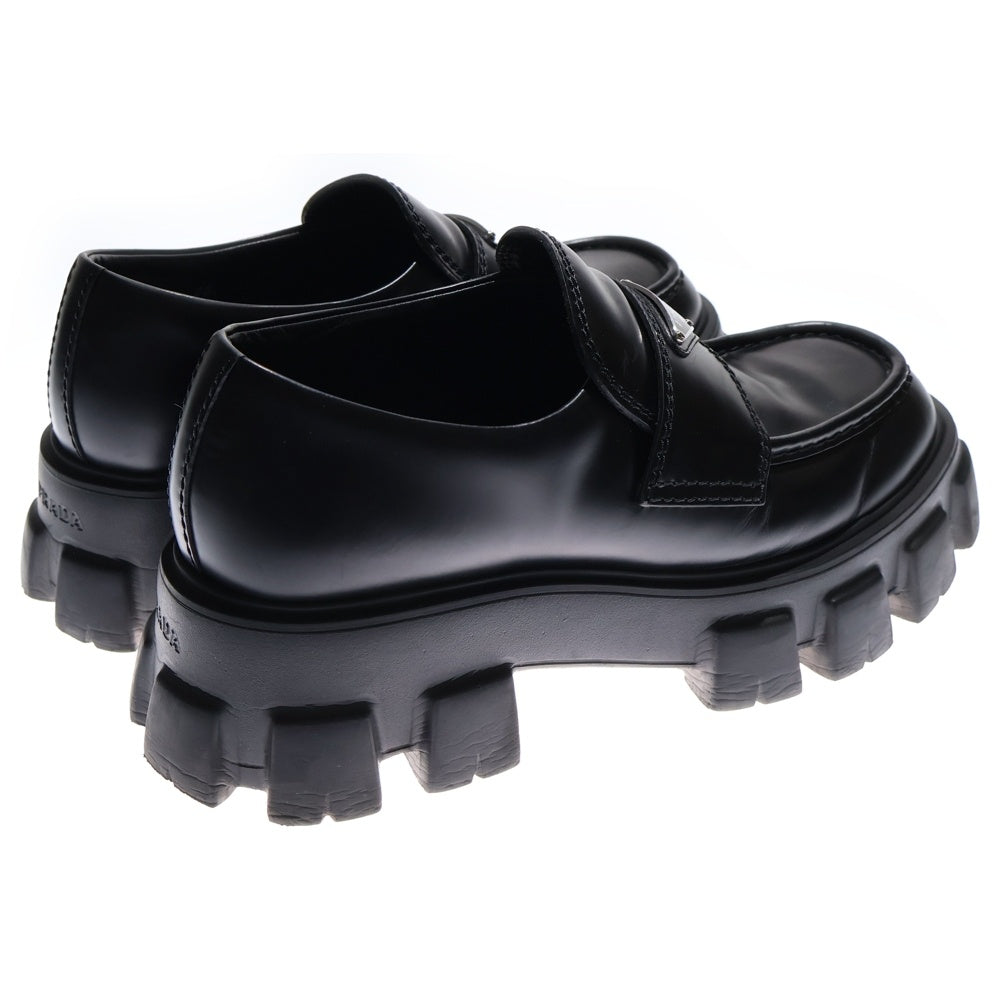 プラダ モノリス ローファー トライアングルロゴ 厚底 37 ブラック PRADA(プラダ) モノリス トライアングルロゴプレート ブラッシュド