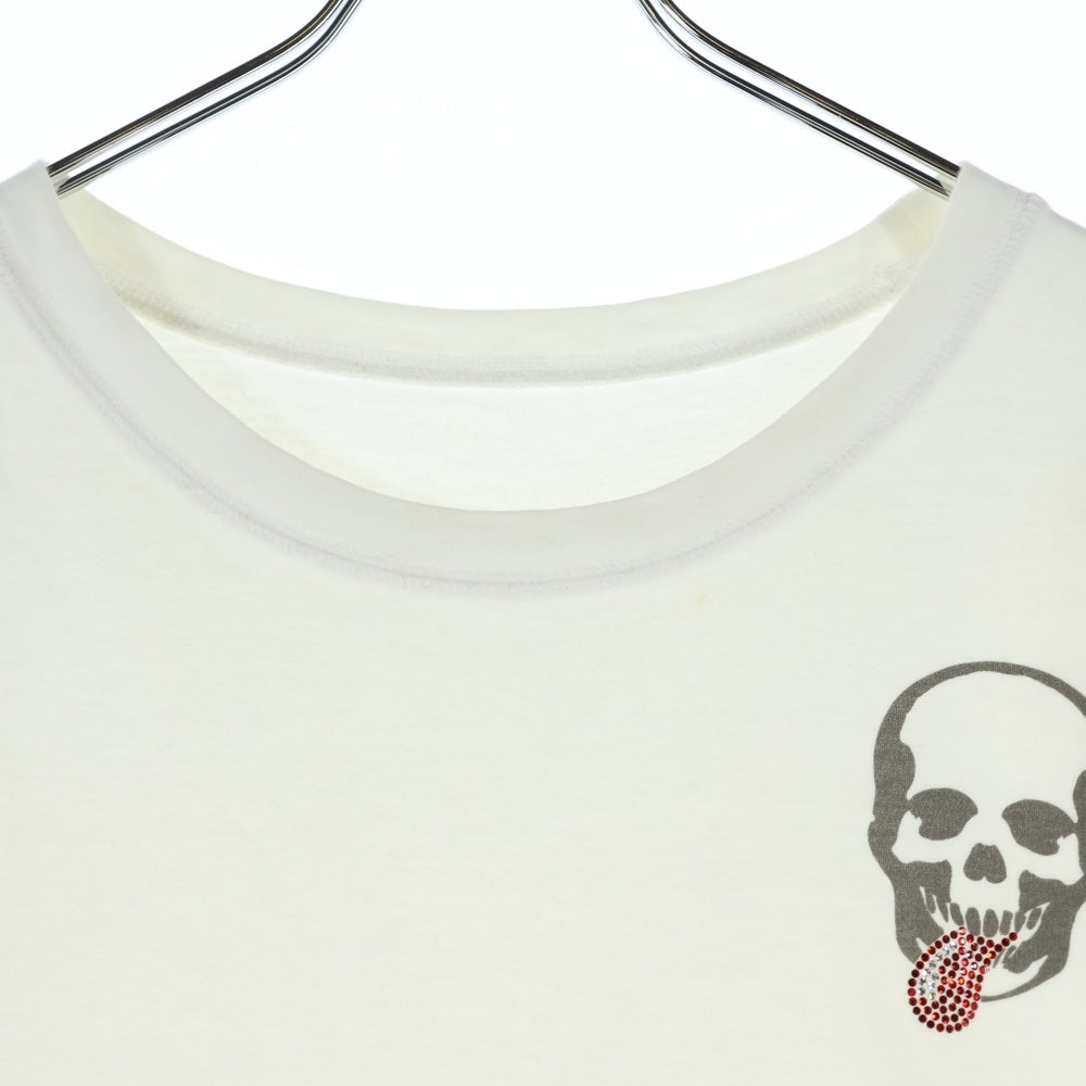 lucien pellat-finet(ルシアンペラフィネ) ベロ スカル ラインストーン カットオフ 半袖Tシャツ カットソー ホワイト