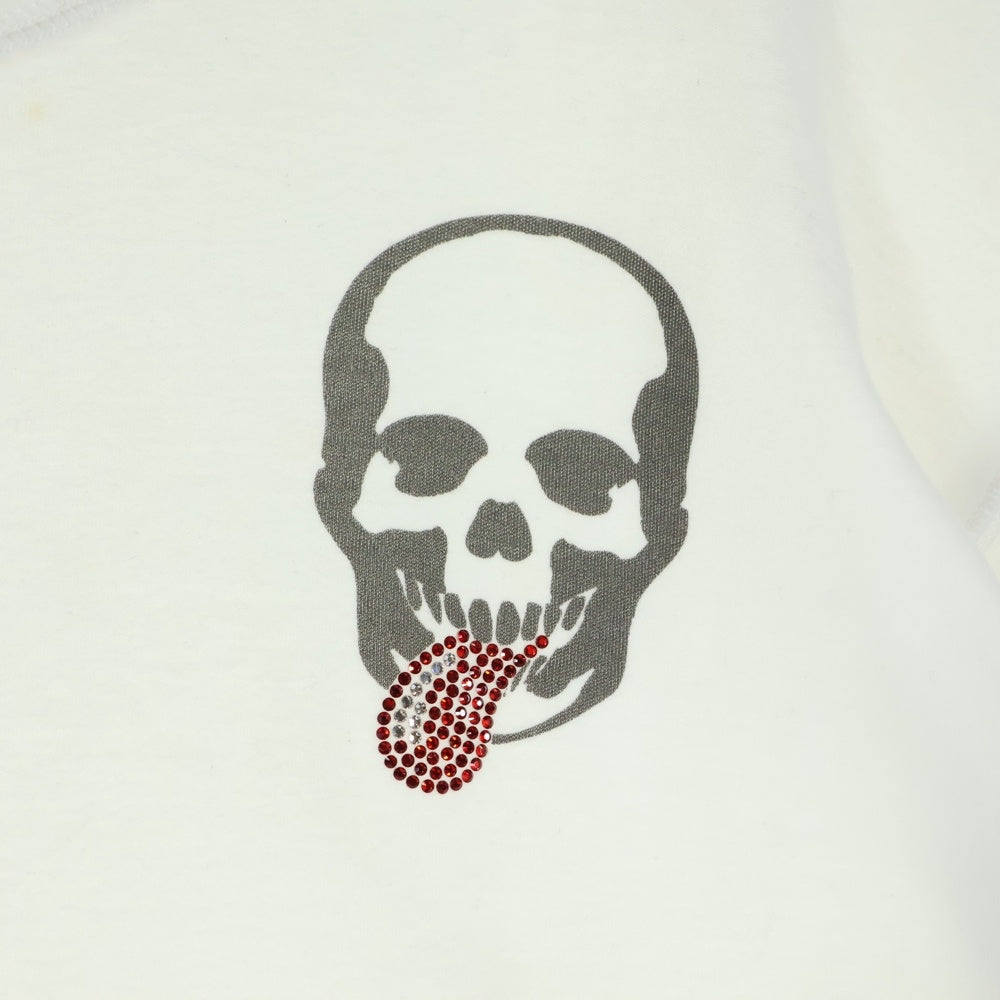 lucien pellat-finet(ルシアンペラフィネ) ベロ スカル ラインストーン カットオフ 半袖Tシャツ カットソー ホワイト