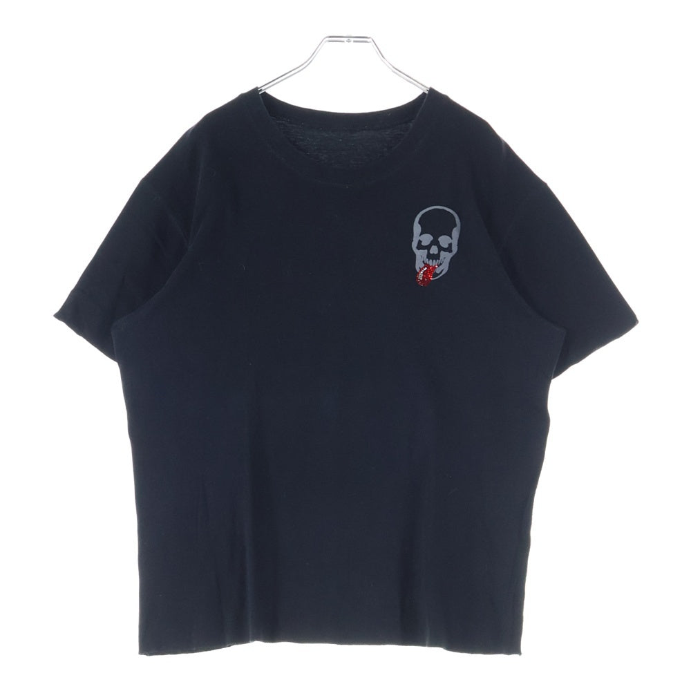 lucien pellat-finet(ルシアンペラフィネ) ベロ スカル ラインストーン カットオフ 半袖Tシャツ カットソー ブラック