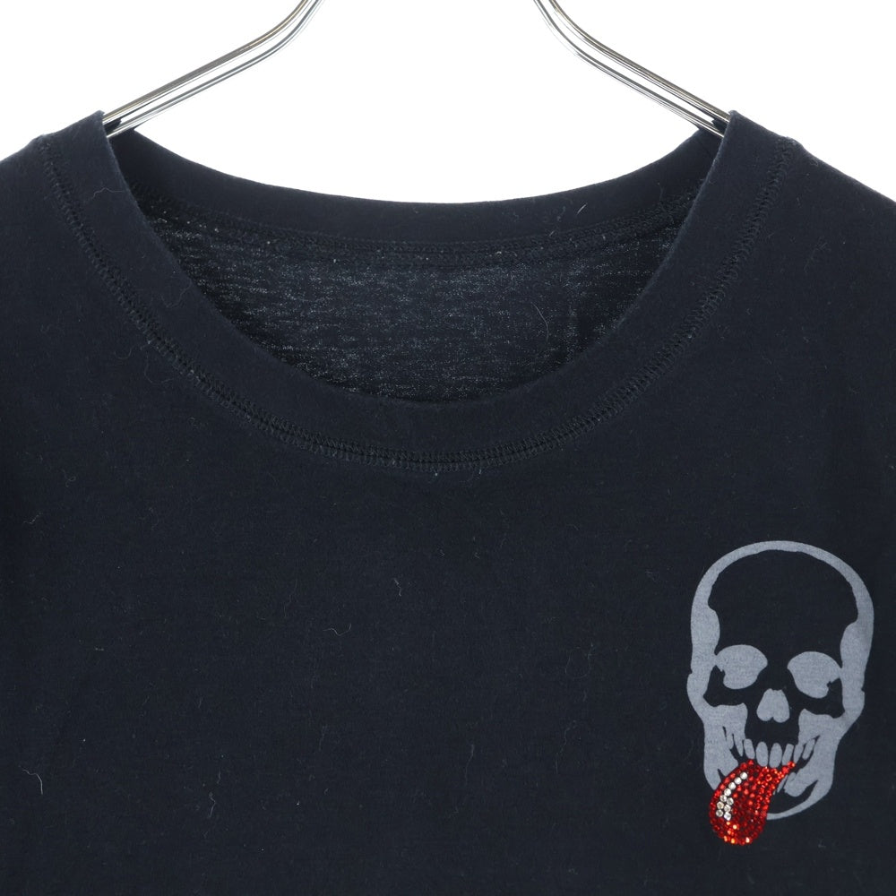 lucien pellat-finet(ルシアンペラフィネ) ベロ スカル ラインストーン カットオフ 半袖Tシャツ カットソー ブラック